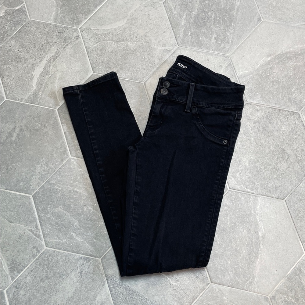 Hudson Collin Mid-Rise Skinny Jeans | Black | Size 28 / US 6